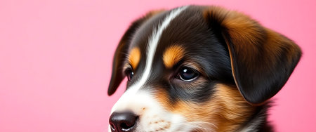 close up of a dog on a pink backgroundの素材