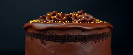 chocolate cake with chocolate frosting and gold sprinklesの素材