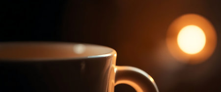 close up of a coffee cup on a tableの素材