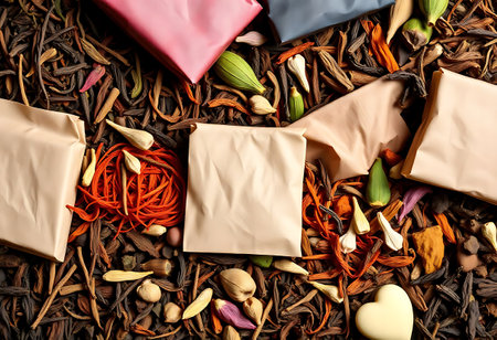 table topped with different types of candiesの素材