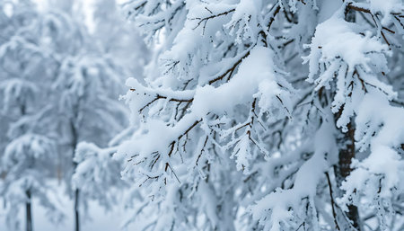 snow covered pine tree in a forestの素材