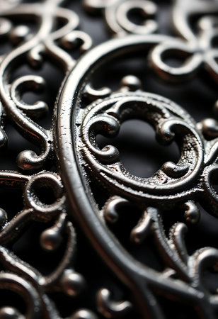 close up of a metal object with filigreesの素材