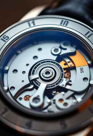 close up of a watch face with a black strapの素材