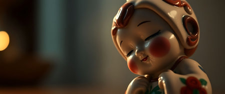 ceramic figurine of a little girl with a red noseの素材