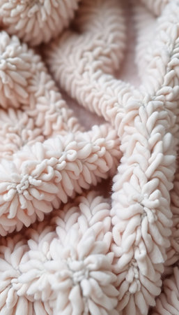 close up of a pink blanket with white flowers on itの素材