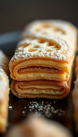 close up of a stack of pastries on a plateの素材