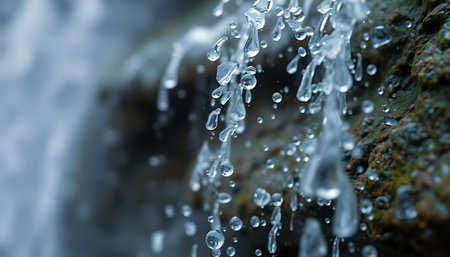 close up of water running down a rockの素材