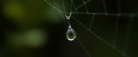 drop of water hanging from a spider's webの素材