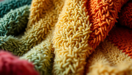 close up of a blanket made of yarnの素材