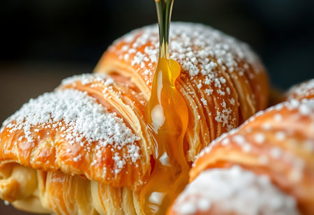 close up of a pastry with powdered sugar on itの素材