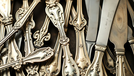 close up of a bunch of silverwareの素材