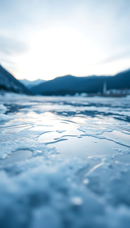 close up of the ice on the waterの素材