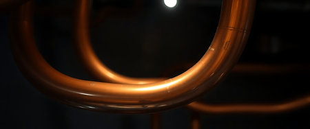 Modern copper pipes in a factory, 3d rendering. Computer digital drawing.の素材