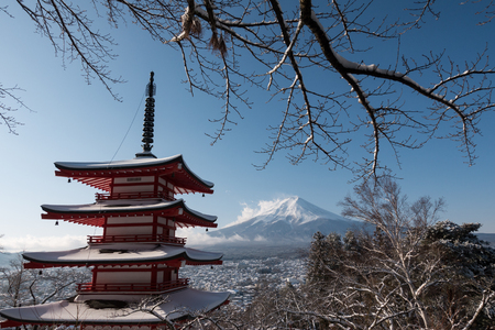 Mt. Fuji over a Pagoda in Snowのeditorial素材