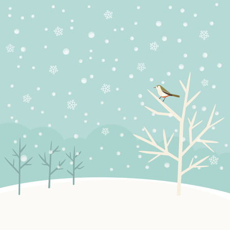 Vector Illustration of winter Tree and Birdのイラスト素材