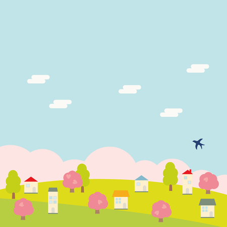 Illustration of spring town landscapeのイラスト素材
