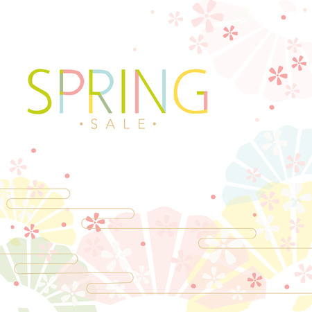 Spring sale illustration with Oriental Folding fan backgroundのイラスト素材