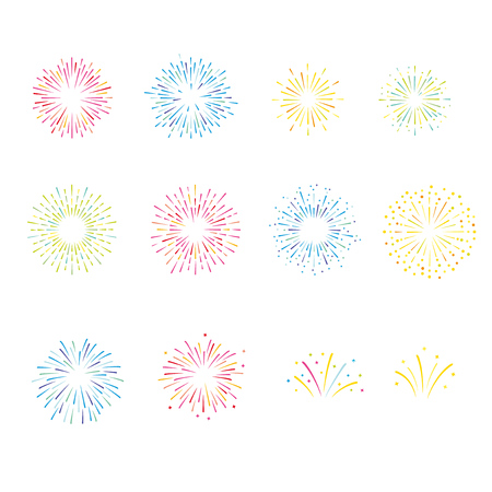 Vector illustration set of colorful fireworksのイラスト素材