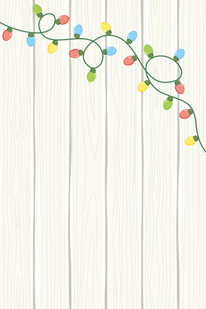 Light garland on white wood boardのイラスト素材