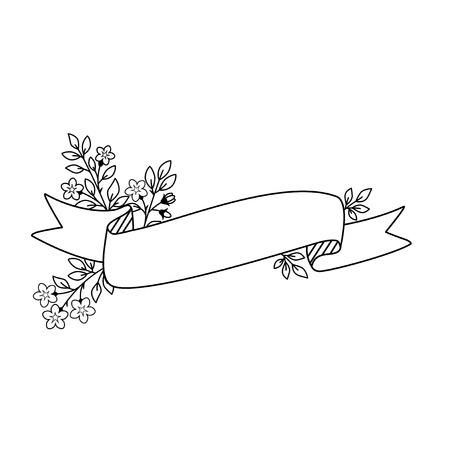 Hand drawn ribbon banner with flowers, Vector illustrationのイラスト素材