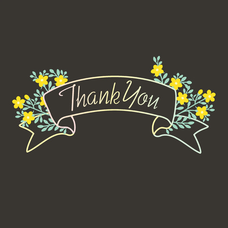 Hand drawn ribbon banner with flowersのイラスト素材