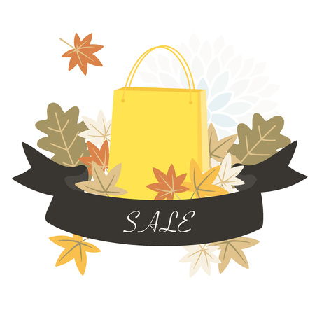 Shopping bag and autumn leaves illustrationのイラスト素材