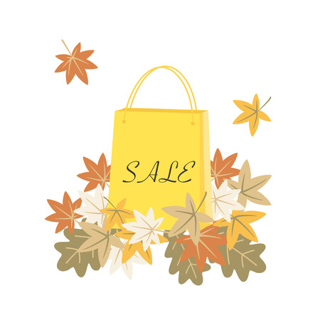 Shopping bag and autumn leaves illustrationのイラスト素材