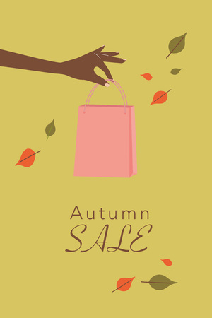 Autumn sale illustration with hand and shopping bagのイラスト素材