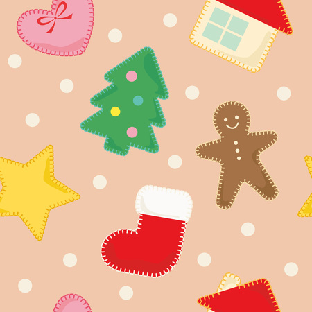 Seamless pattern of felt's Christmas decorationのイラスト素材