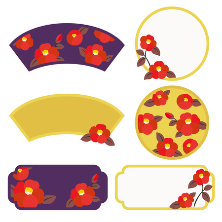 Vector frame illutration with camellia flowers, Japanese retro styleのイラスト素材