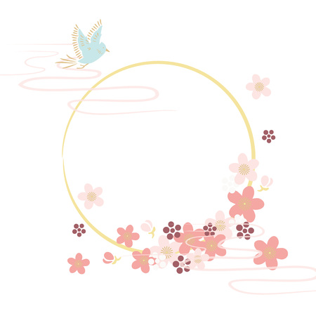 The background frame illustration of spring flowers, Japanese retro styleのイラスト素材