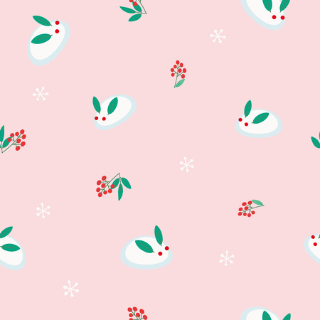Seamless pattern of Japanese snow rabbit and red berryのイラスト素材