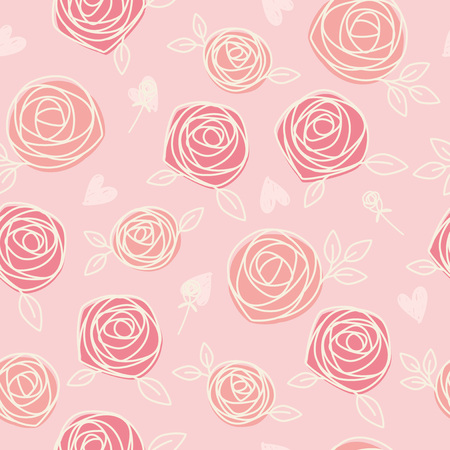 Seamless pattern of hand drawn roses and heartsのイラスト素材