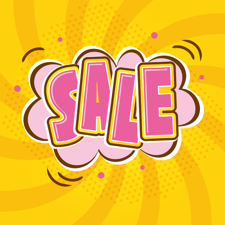 Sale text and comic speech bubble illustration with sunshine backgroundのイラスト素材
