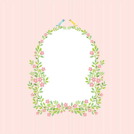Vector floral frame and couple of birds illustrationのイラスト素材