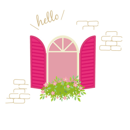 Window and flower illustrationのイラスト素材