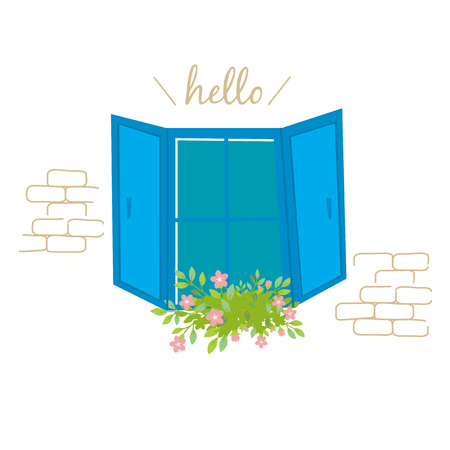Window and flower illustrationのイラスト素材