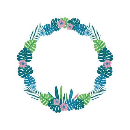 Tropical leaves and flowers wreath illustrationのイラスト素材