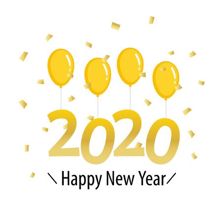 Happy new year 2020   with yellow balloons and gold confettiのイラスト素材