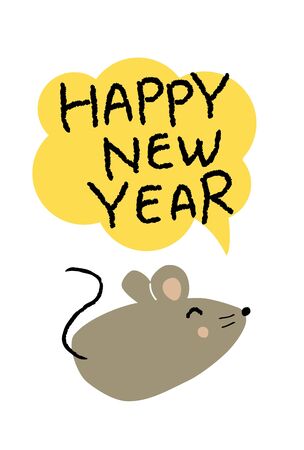 2020 mouse year, Japanese new year card template. Hand text drawn and mouse illustrationsのイラスト素材