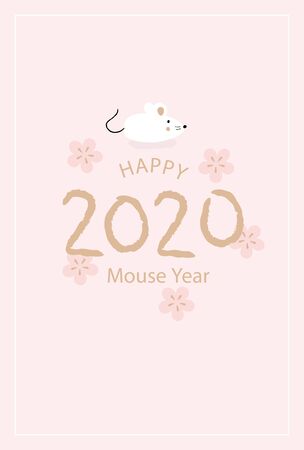 2020 mouse year, Japanese new year card design template. Hand drawn mouse illustrationsのイラスト素材