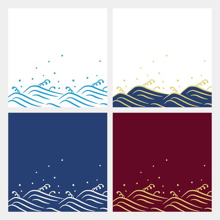 Japanese wave pattern frame illustration setのイラスト素材