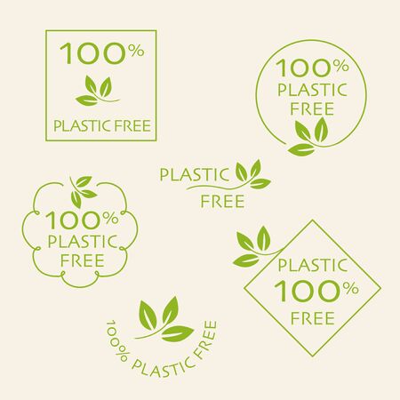 100% plastic free, Vector emblem template set.のイラスト素材