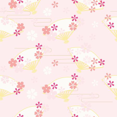 Folding fan and cherry blossoms seamless patternのイラスト素材