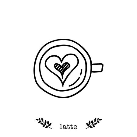 Vector latte coffee icon in  hand drawn styleのイラスト素材