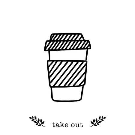 Vector paper coffee cup  icon in  hand drawn styleのイラスト素材