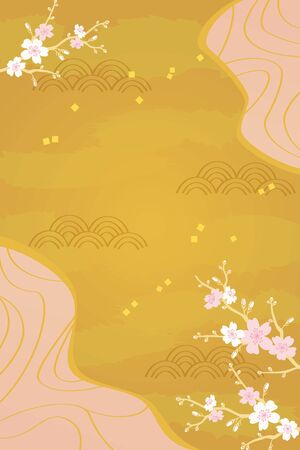 Vector illustration of cherry blossom on gold backgroundのイラスト素材