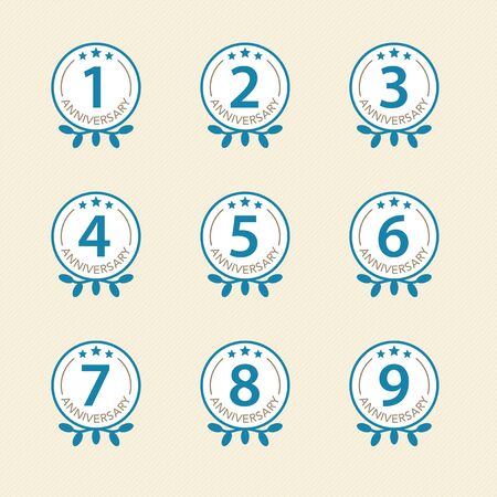 Anniversary design template set from1 to 9 yearsのイラスト素材