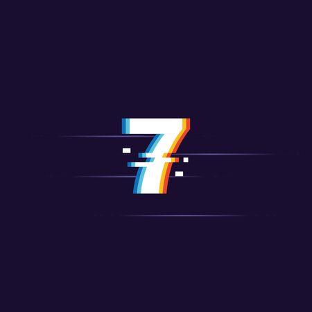 Number 7, Digital Glitched Numbers with Distortion Effect, Dark Background