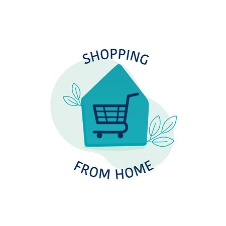 Home delivery concept, Vector illustration of house and shopping cartのイラスト素材